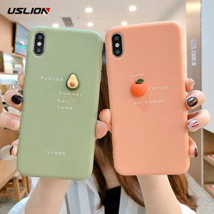 USLION 3D Cute Orange Phone Cases Cover For iPhone 11 6S Plus 7 8 7Plus X XR XS MAX Funny Avocado Soft Back Case For iPhone 11 6