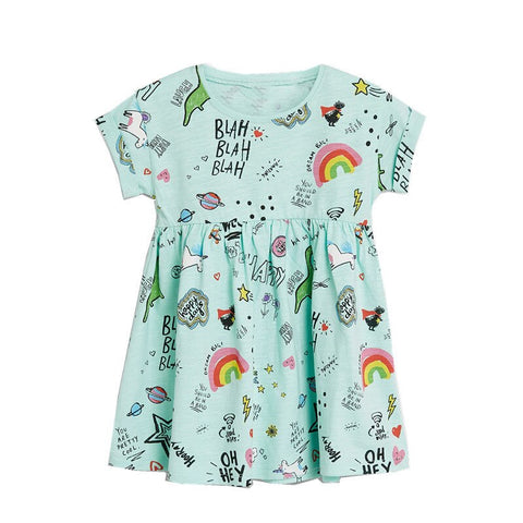 [variant_title] - Jumping Meters New Rainbow Baby Dress Clothes Cotton Print Cartoon Characters 2019 Unicorns Kids Girls Dresses Summer Child Wear
