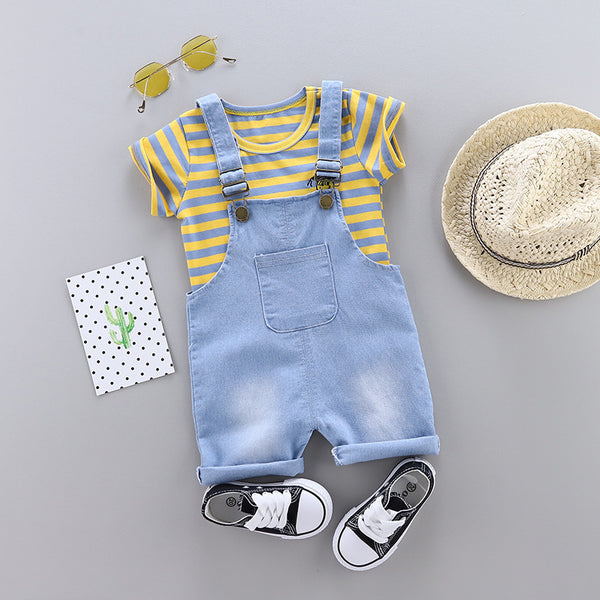 [variant_title] - Summer Children Baby Boy Girl Cotton Clothes Stripe T-Shirt Strap Shorts 2pcs/Sets Child Toddler Fashion Clothing Kid Tracksuits