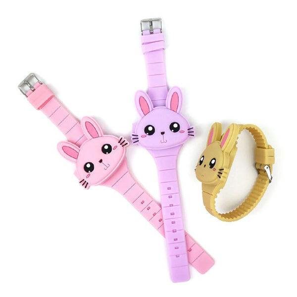 [variant_title] - Lovely Rabbit Cartoon Children Watches Flip Cover Rubber Electronic Kids Watch for Boy Student Girls Clock Reloj Infantil Saati