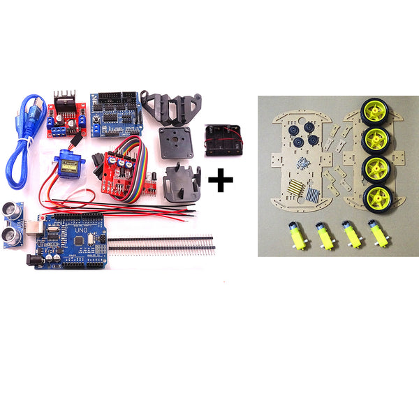4WD KIT - New Avoidance tracking Motor Smart Robot Car Chassis Kit Speed Encoder Battery Box 2WD Ultrasonic module For Arduino kit