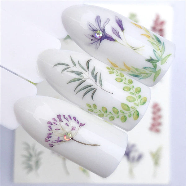 YZW-3100 - YZWLE Flower Series  Nail Art Water Transfer Stickers Full Wraps Deer/Lavender Nail Tips DIY