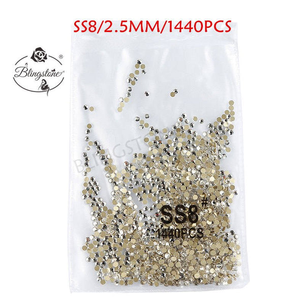gold white ss8 1440 - SS3-SS8 1440pcs Super Glitter Flatback Multicolor Non HotFix Rhinestones For Nail Art Decoration Shoes And Dancing Decoration