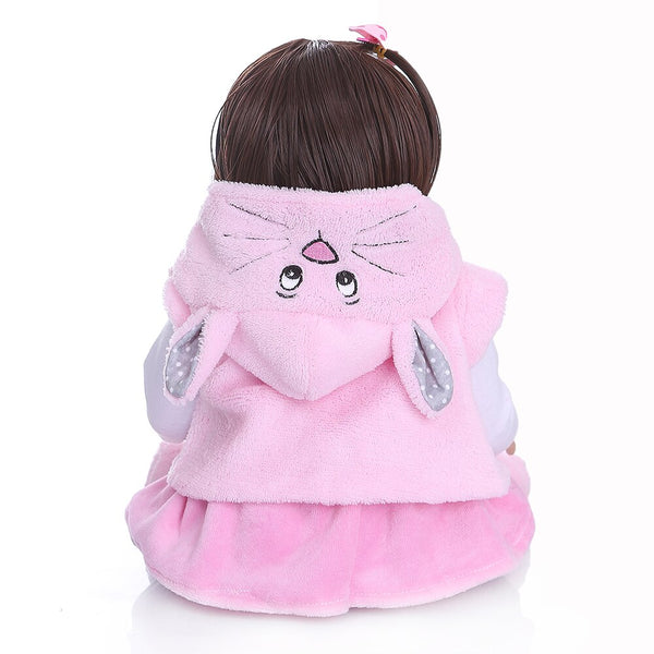 [variant_title] - NPK 48CM bebe doll reborn toddler girl doll in pink rabbit dress full body silicone baby smooth long hair Anatomically Correct