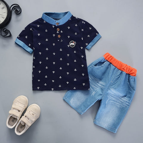 [variant_title] - 2019 Summer boys clothes sets Baby boy fashion print T-shirt + shorts  2 pieces baby cotton clothing set