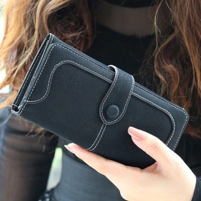 Black - Many Departments Faux Suede Long Wallet Women Matte Leather Lady Purse High Quality Female Wallets Card Holder Clutch Carteras