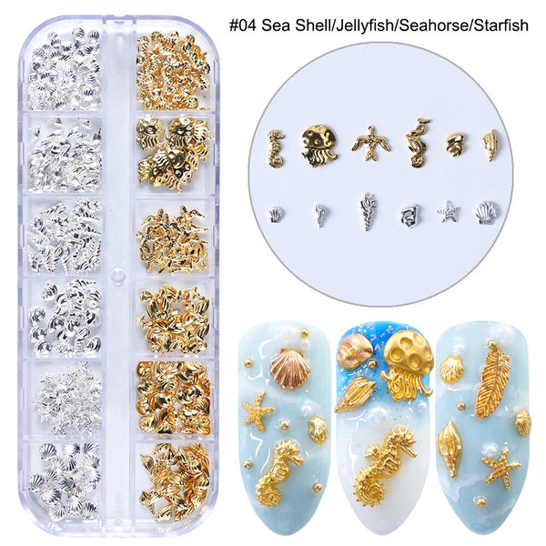 [variant_title] - 1Case Gold Silver Hollow 3D Nail Art Decorations Mix Metal Frame Nail Rivets Shiny Charm Strass Manicure Accessories Studs JI772