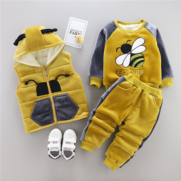 vest coat pant 3pcs-366 / 12M - 0-4 years winter boy girl clothing set 2018 new casual fashion warm thicken kid suit children baby clothing vest+coat+pant 3pcs