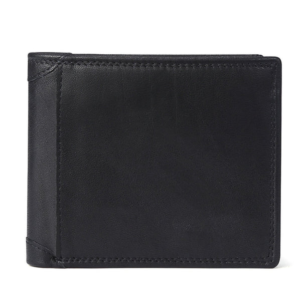 BlackPatchworkPurse - GENODERN Cow Leather Men Wallets with Coin Pocket Vintage Male Purse Function Brown Genuine Leather Men Wallet with Card Holders