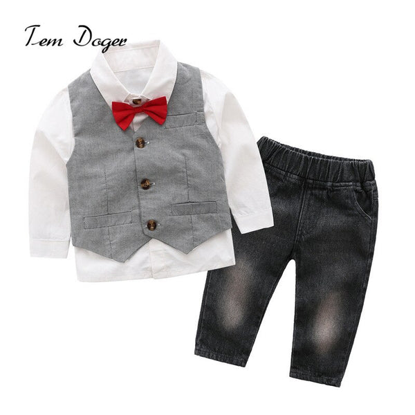 White / 2T - Tem Doger Little Boys Summer Outfits Stripe Short Sleeve Shirts + White Shorts 2 Piece Gentleman Clothes Suit