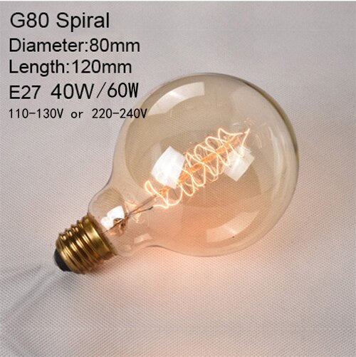 G80 Spiral / 110 to 130V 40W - Edison Incandescent Light Bulbs E27 Lamp Holder 110V/240V 2300K Vintage Decoration Warm Lights 40W-60W