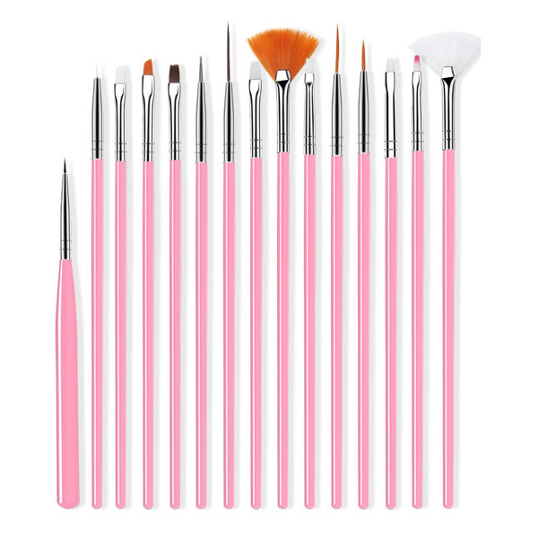 15 Pcs Pink - ROHWXY Nail Brush For Manicure Gel Brush For Nail Art 15Pcs/Set Ombre Brush For Gradient For Gel Nail Polish Painting Drawing