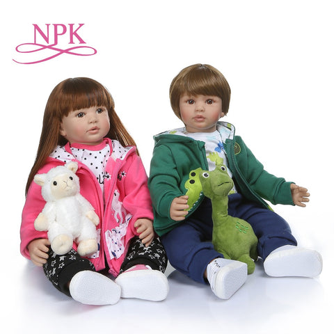 [variant_title] - NPK 60CM high quality soft silicone reborn toddler girl doll in hoodie dress bebe doll reborn long hair doll 6-9M real baby size