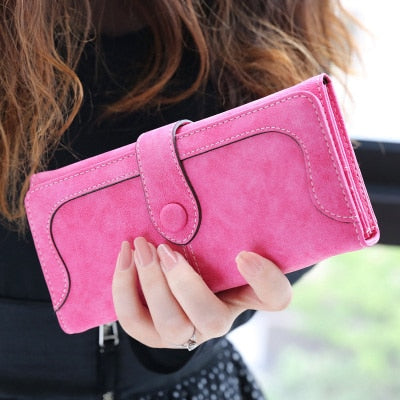 Rose - Many Departments Faux Suede Long Wallet Women Matte Leather Lady Purse High Quality Female Wallets Card Holder Clutch Carteras