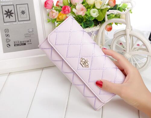 dark purple - Womens Wallets and Purses Plaid PU Leather Long Wallet Hasp Phone Bag Money Coin Pocket Card Holder Female Wallets Purse