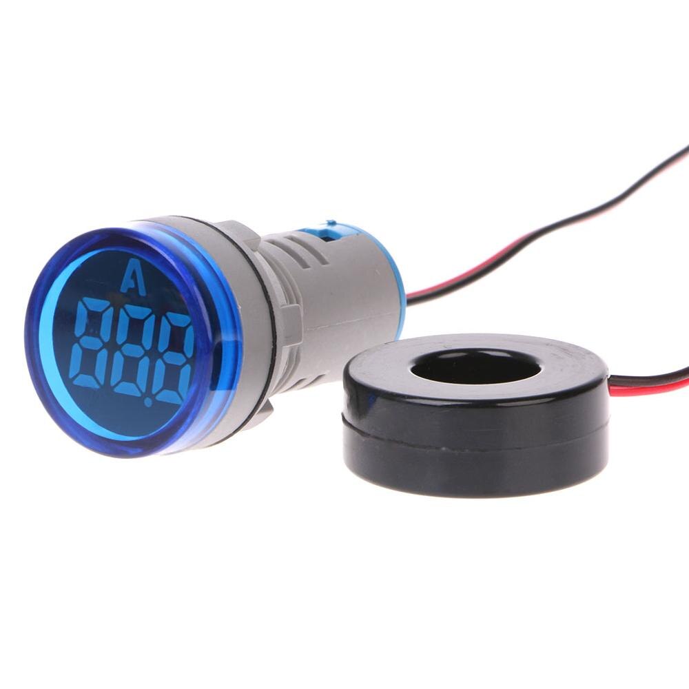 Blue - AC 220V 22mm Digital Ammeter 0-100A Current Monitor Meter Signal Lamp Amperemeter