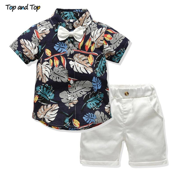 D / 2T - Top and Top boys clothing sets summer gentleman suits short sleeve shirt + shorts 2pcs kids clothes children clothing set