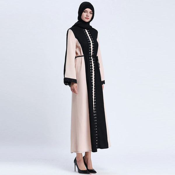 [variant_title] - Muslim Open Abaya Dress Elegant Lace Cardigan Long Robe Kimono Jubah Ramadan Arabic Long Sleeve Turkish Islamic Prayer Clothing
