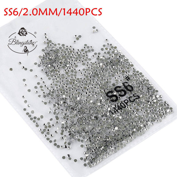glue white ss6 1440 - SS3-SS8 1440pcs Super Glitter Flatback Multicolor Non HotFix Rhinestones For Nail Art Decoration Shoes And Dancing Decoration