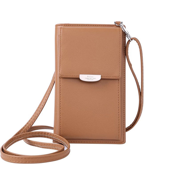 Brown - JI HAO Summer Style Women Phone Shoulder Bag  PU Leather Money Wallet  Mini Chain Mobile Phone Bags Crossbody Messenger Bag