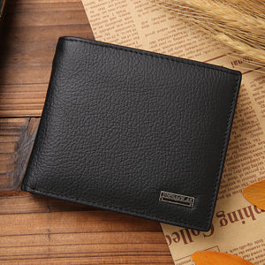 Black - 100% Genuine Leather Mens Wallet Premium Product Real Cowhide Wallets for Man Short Black Walet Portefeuille Homme Short Purses