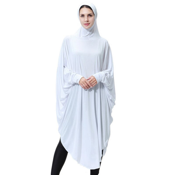 white / Length-115 cm - Muslim Lady Thobe With Hijab Abaya Dress Face Cover Jilbab Prayer Clothing Ramadan for Women Long Sleeve Middle East Robe Islam