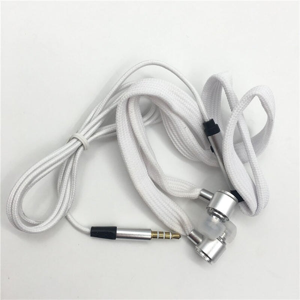 White - Shoelace Earphones Super Bass Headphones Metal Headset Stereo Earbuds Running Earpieces Sport Handsfree With Mic fone de ouvido