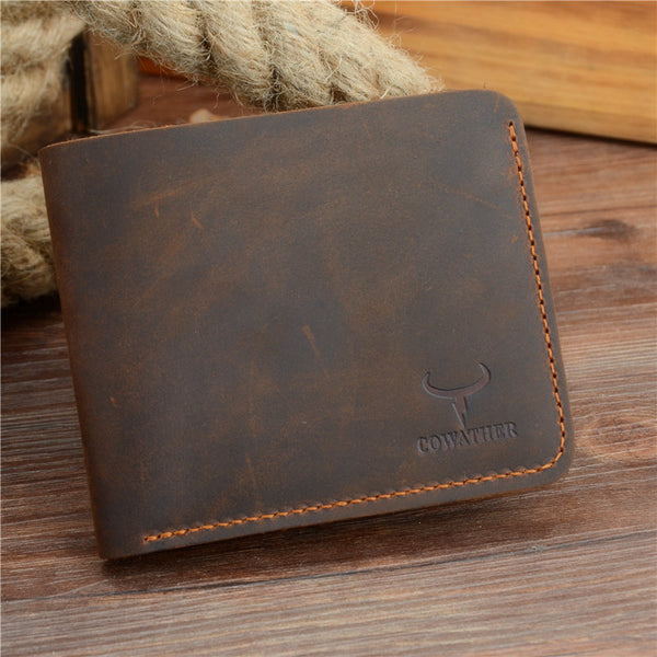 coffee cross - COWATHER Crazy horse leather men wallets Vintage genuine leather wallet for men cowboy top leather thin to put free shipping