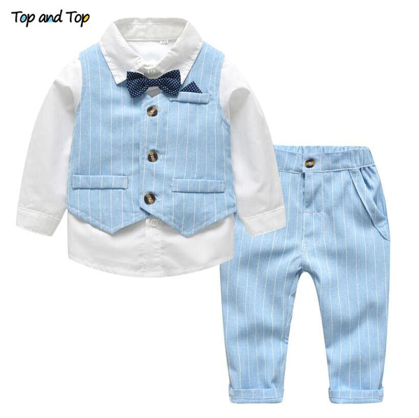 Sky Blue / 12M - Top and Top Fashion Autumn Infant Clothing Set Kids Baby Boy Suit Gentleman Wedding Formal Vest Tie Shirt Pant 4Pcs Clothes Sets