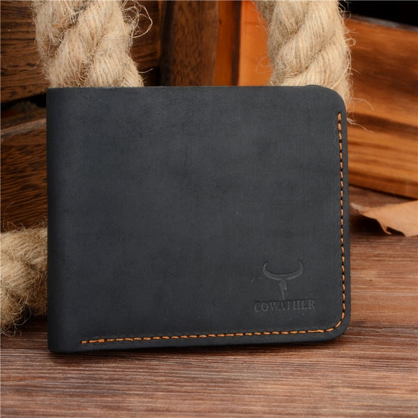black cross - COWATHER Crazy horse leather men wallets Vintage genuine leather wallet for men cowboy top leather thin to put free shipping