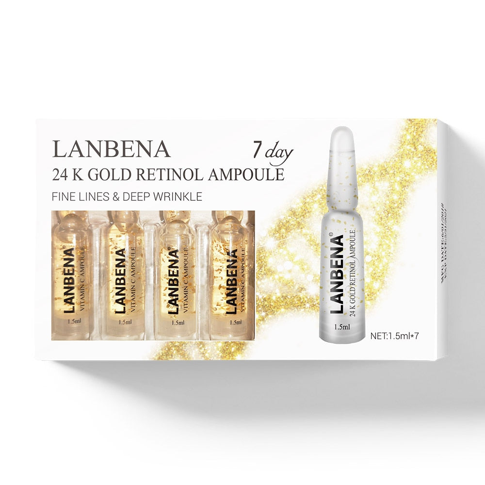 24K Gold Retinol - LANBENA Ampoule Serum Hyaluronic Acid+Vitamin C+24K Gold Retinol +Q10+Ceramide Anti-Aging Wrinkle Moisturizing Beauty For 7 Days