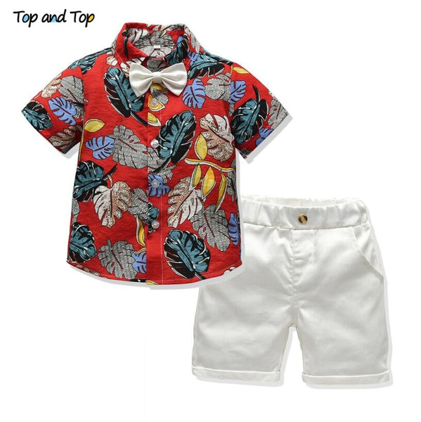 G / 2T - Top and Top boys clothing sets summer gentleman suits short sleeve shirt + shorts 2pcs kids clothes children clothing set
