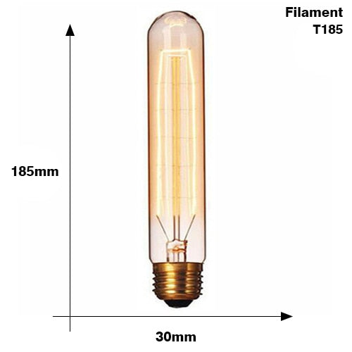 T185 Filament / E27 220V - Retro Edison Light Bulb E27 220V 40W ST64 G80 G95 T10 T45 T185 A19 A60 Filament Incandescent Ampoule Bulbs Vintage Edison Lamp