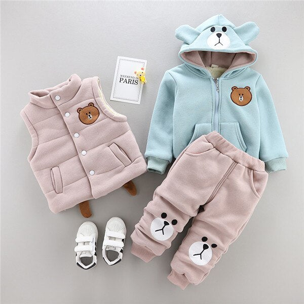vest coat pant 3pcs-1052 / 12M - 0-4 years winter boy girl clothing set 2018 new casual fashion warm thicken kid suit children baby clothing vest+coat+pant 3pcs