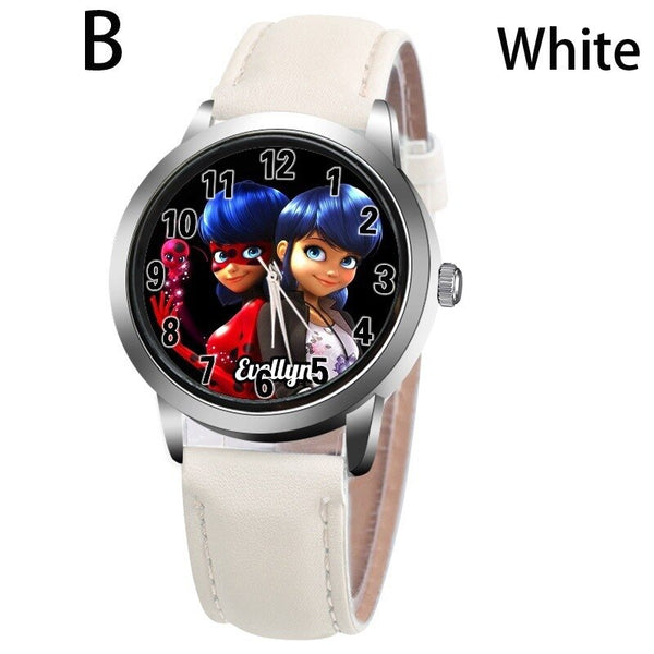 B-WHITE - New arrive Miraculous Ladybug Watches Children Kids gift Watch Casual Quartz Wristwatch fashion leather watch Relogio Relojes