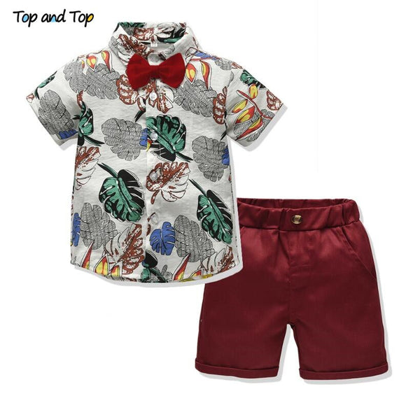 F / 2T - Top and Top boys clothing sets summer gentleman suits short sleeve shirt + shorts 2pcs kids clothes children clothing set