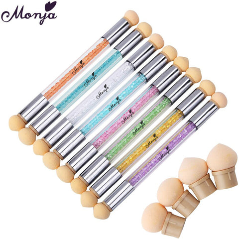[variant_title] - Monja Double End Nail Art Gel Polish Color Gradient Brush + 6 Sponge Head Transfer Stamping Blooming Pen Manicure Tools