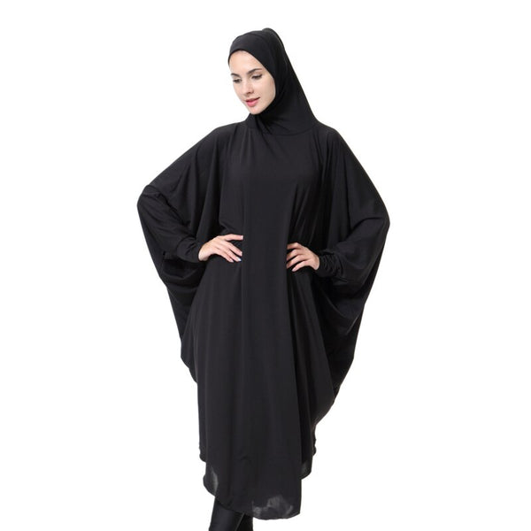 black / Length-115 cm - Muslim Lady Thobe With Hijab Abaya Dress Face Cover Jilbab Prayer Clothing Ramadan for Women Long Sleeve Middle East Robe Islam