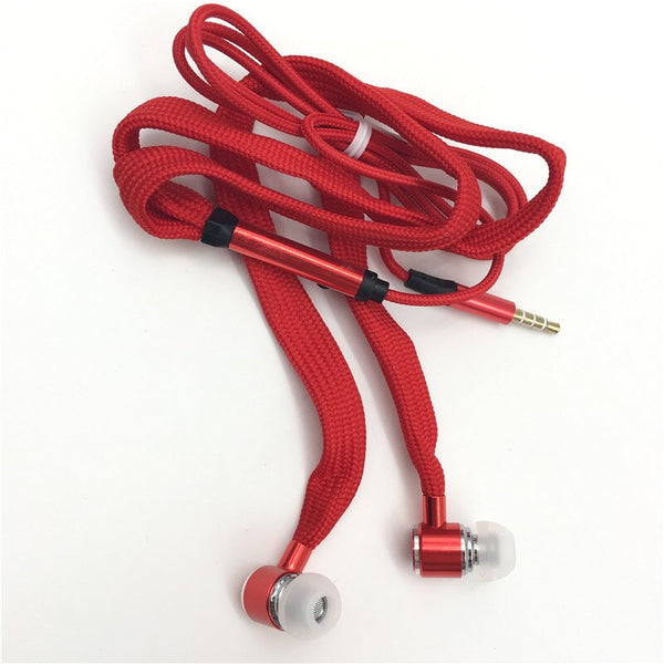 Red - Shoelace Earphones Super Bass Headphones Metal Headset Stereo Earbuds Running Earpieces Sport Handsfree With Mic fone de ouvido