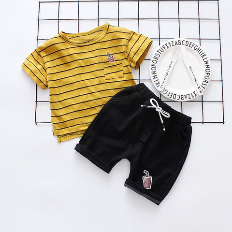 Yellow / 12M - 2018 Children's Summer Clothing Children's Casual Simple Striped T-shirt + Pants 2 Pieces/Set Boys Fashion Summer Set.