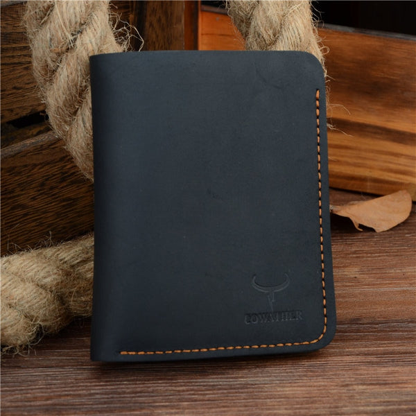 black vertical - COWATHER Crazy horse leather men wallets Vintage genuine leather wallet for men cowboy top leather thin to put free shipping