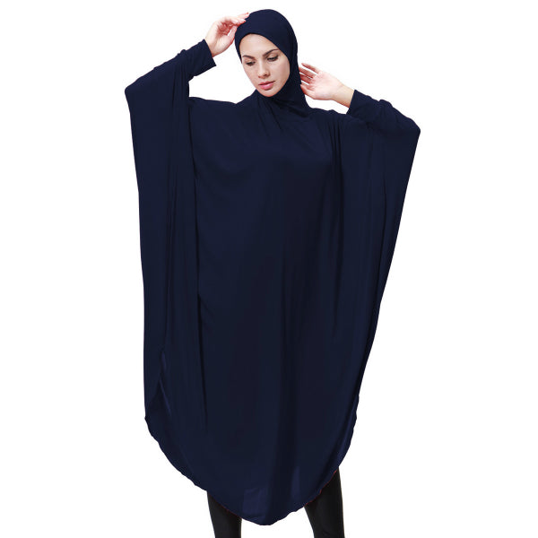 navy blue / Length-115 cm - Muslim Lady Thobe With Hijab Abaya Dress Face Cover Jilbab Prayer Clothing Ramadan for Women Long Sleeve Middle East Robe Islam