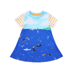 [variant_title] - ARLONEET Baby Girl Dress Cotton Girls Striped Sea Cloud Printed Dresses Kids Character Party Princess Dress Drop Shipping 30S64