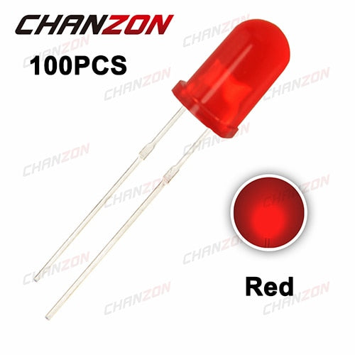 100pcs Red - Diffused LED 5mm Light Emitting Diode Lamp Assorted Kit Set White Red Green Blue Yellow Orange Light-Emitting 20mA 2V 3V