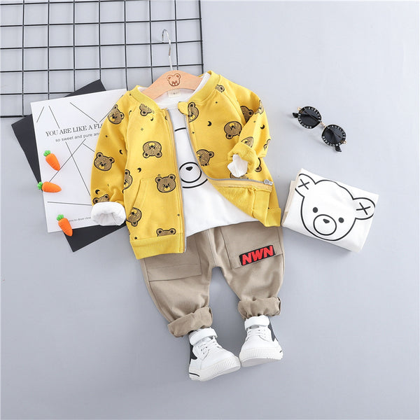 Yellow / 12M - HYLKIDHUOSE 2019 Toddler Infant Clothes Suits Baby Boys Girls Clothing Sets Coats T Shirt Pants Children Kids Casual Coatume