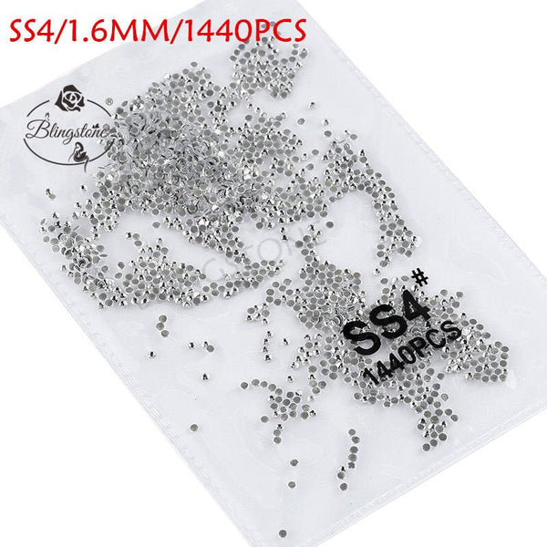 glue white ss4 1440 - SS3-SS8 1440pcs Super Glitter Flatback Multicolor Non HotFix Rhinestones For Nail Art Decoration Shoes And Dancing Decoration