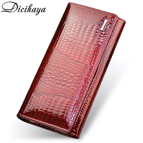 [variant_title] - DICIHAYA Genuine Leather Women's Wallets Fallow Long Ladies Double Zipper Wallet Clutch Bag Design Red Purse Crocodile Purses