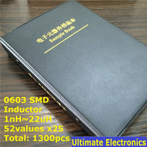 Default Title - 0603 SMD SMT Chip Inductor Assorted Kit 1nH~22uH 52Valuesx25 Sample Book 1300pcs