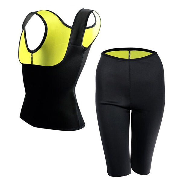 Vest-pants / S - HEXIN Women Sauna Vest with Short Pants Neoprene Fat Burn Body Shaper Slimming Workout Tummy Control (Vest+Pants 2 Pcs One Set)