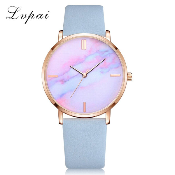 Sky Blue - 2018 Lvpai Brand Women Watches Luxury Leather Strip Marble Dial Dress Wristwatch Ladies Gift Quartz Clock Relogio feminino